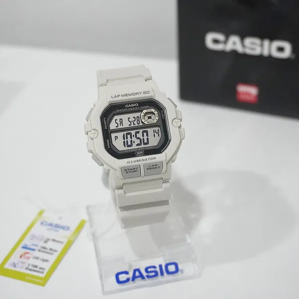 Casio WS-1400H-8A férfi sportóra LED megvilágítással, WR100, fehér
