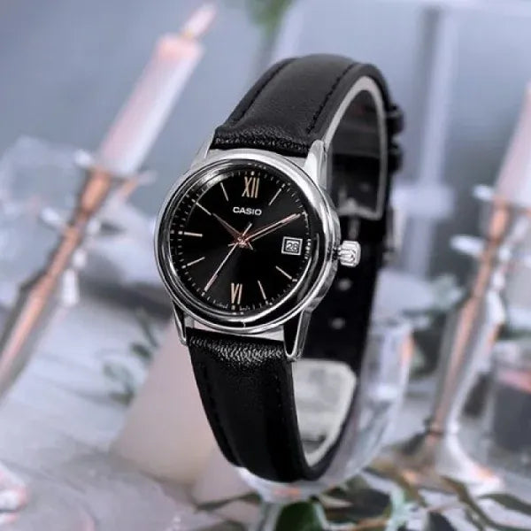 Női karóra Casio LTP-V002L-1B3UDF, fekete bőrszíj, kvarc, WR30, díszdoboz