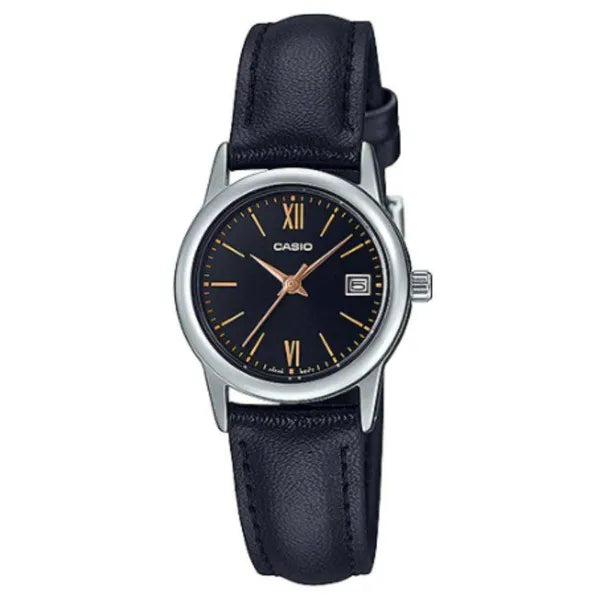 Női karóra Casio LTP-V002L-1B3UDF, fekete bőrszíj, kvarc, WR30, díszdoboz