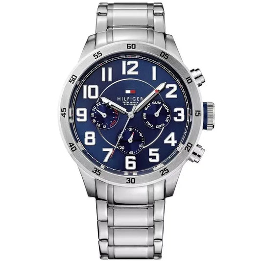 Tommy Hilfiger 1791053 férfi karóra, acél, 46 mm, WR50, ezüst/kék