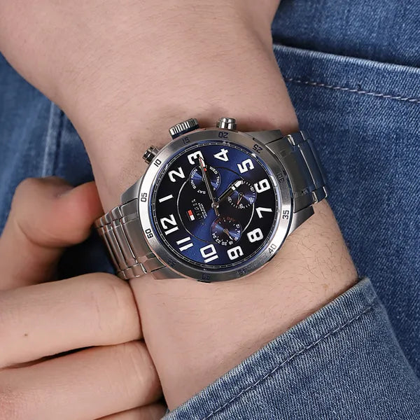 Tommy Hilfiger 1791053 férfi karóra, acél, 46 mm, WR50, ezüst/kék