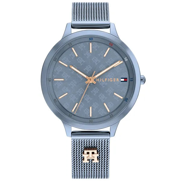 Tommy Hilfiger Iris 36 mm női karóra, kék mesh szíj, rózsaarany index