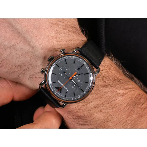Emporio Armani AR11168 férfi óra, 44 mm kvarc kronográf, bőr szíj