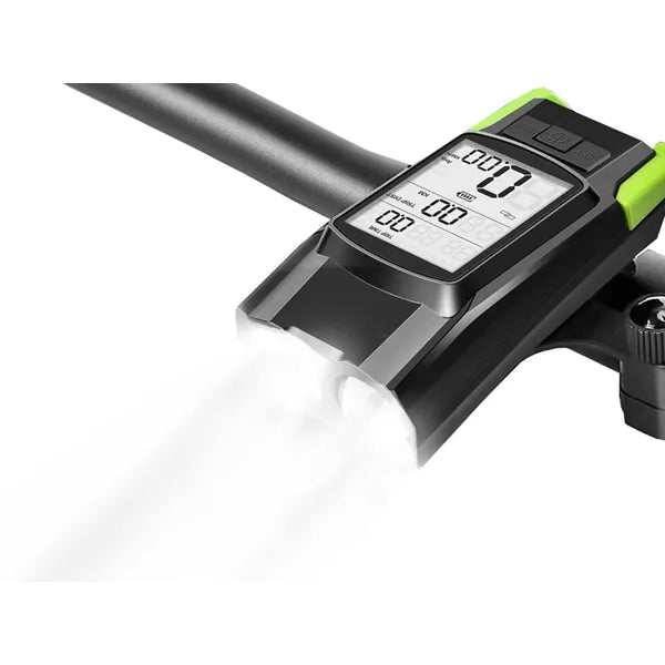 USB-tölthető 3 az 1-ben kerékpár LED lámpa, vezeték nélküli kilométeróra és kürt