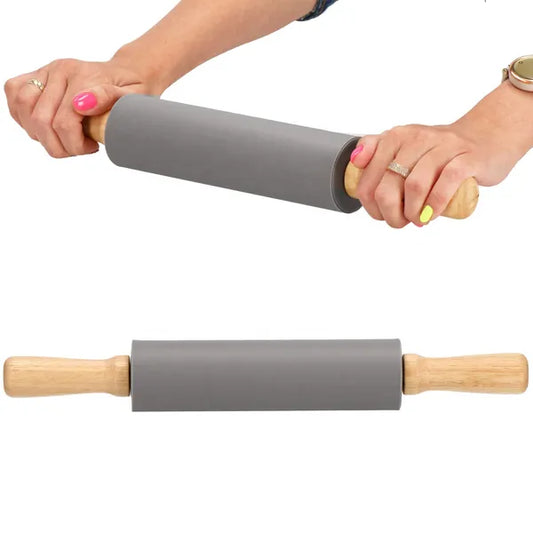 Szilikon bevonatú sodrófa, forgó fa fogantyúkkal, 38 cm