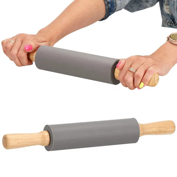 Szilikon bevonatú sodrófa, forgó fa fogantyúkkal, 38 cm