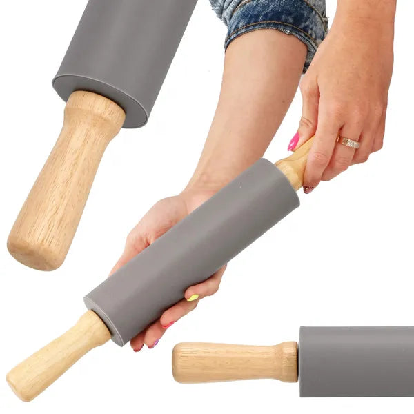 Szilikon bevonatú sodrófa, forgó fa fogantyúkkal, 38 cm