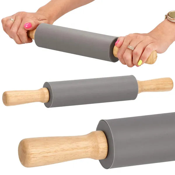 Szilikon bevonatú sodrófa, forgó fa fogantyúkkal, 38 cm