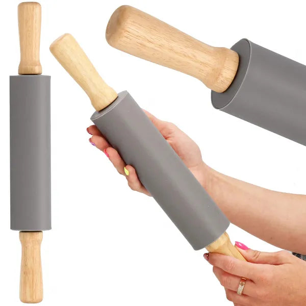 Szilikon bevonatú sodrófa, forgó fa fogantyúkkal, 38 cm