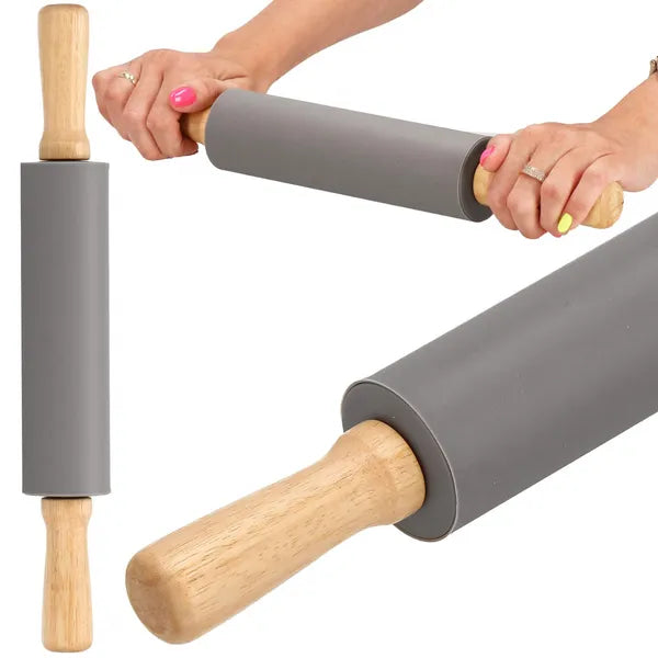 Szilikon bevonatú sodrófa, forgó fa fogantyúkkal, 38 cm