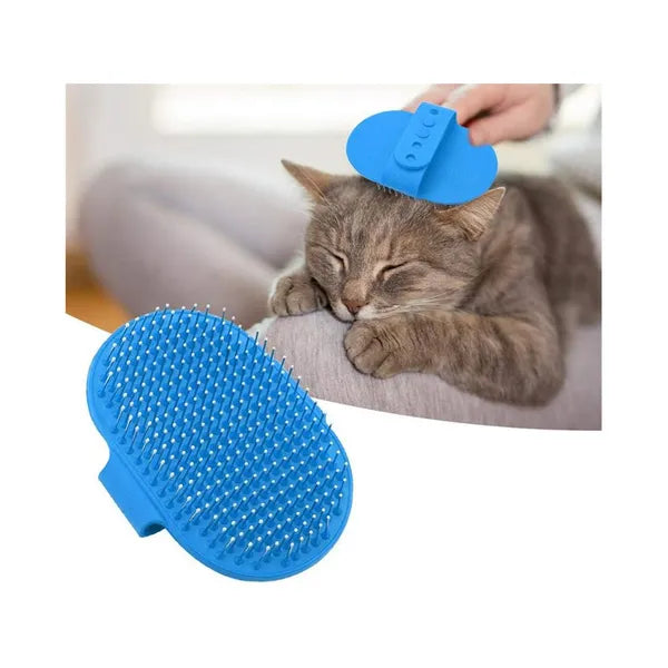 Kék, masszírozó állatszőr kefe kutya/macska számára, gumis fogóval