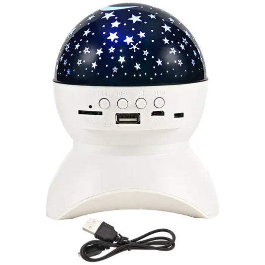 Csillagos égbolt LED vetítő éjjeli lámpa Bluetooth hangszóróval, USB/SD, fehér