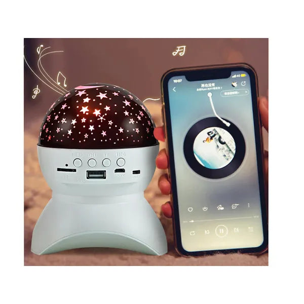 Csillagos égbolt LED vetítő éjjeli lámpa Bluetooth hangszóróval, USB/SD, fehér