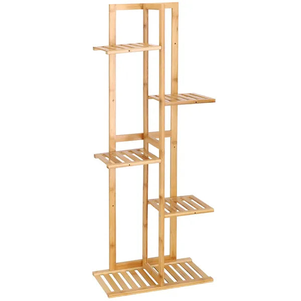 Bambusz 5 szintes virágtartó állvány 6 cseréphez, 20x40x102 cm