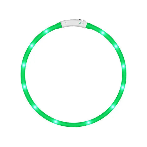 Led világító nyakörv kutyáknak/macskáknak, zöld, USB, vízálló, 41-47 cm