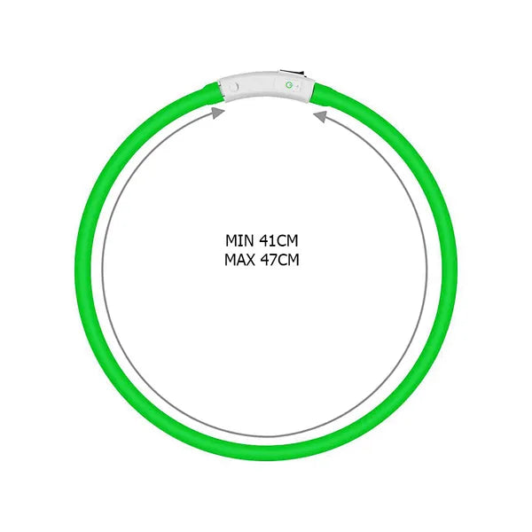 Led világító nyakörv kutyáknak/macskáknak, zöld, USB, vízálló, 41-47 cm