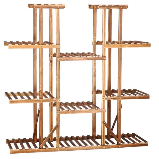 Fa virágtartó állvány 15 cserepes növényhez, 115×25×116 cm