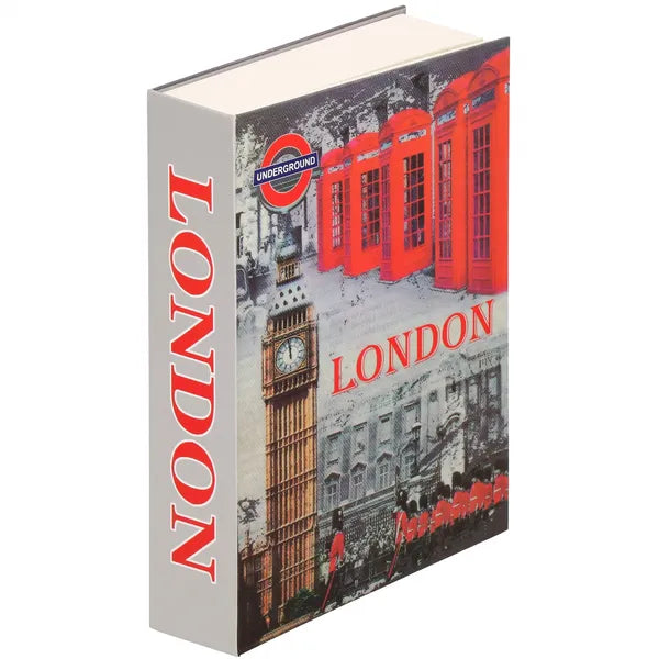 Fém kulcsos könyvszéf, London mintás borító, 22×15,5×4,5 cm