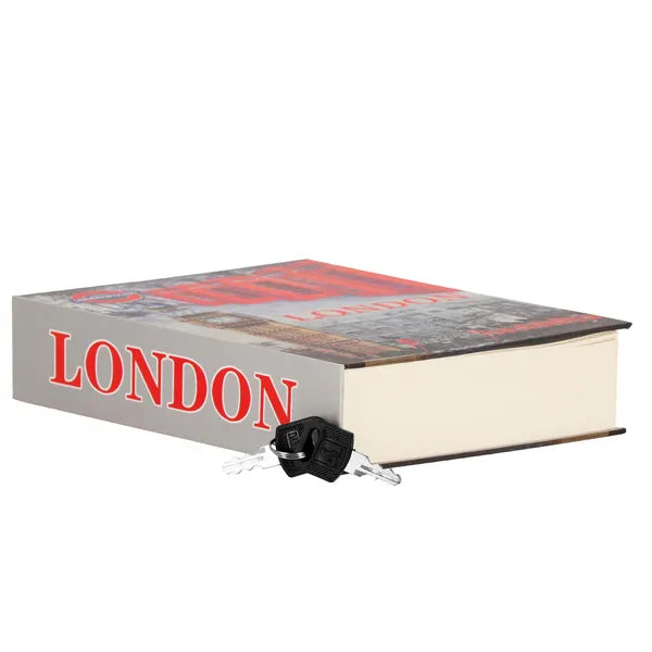 Fém kulcsos könyvszéf, London mintás borító, 22×15,5×4,5 cm