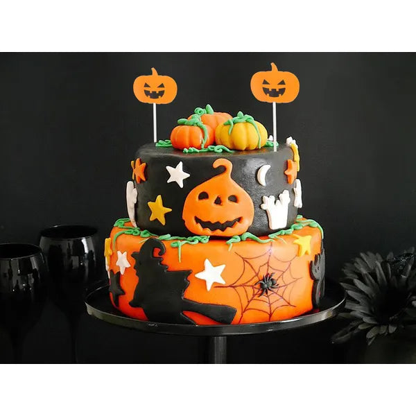 Halloween tortadísz fa pálcán, 5 db, 12,5×5,3 cm, narancs