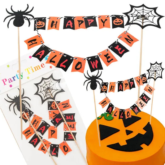 Halloween tortafüzér „Happy Halloween”, fekete-narancs, 22×19 cm