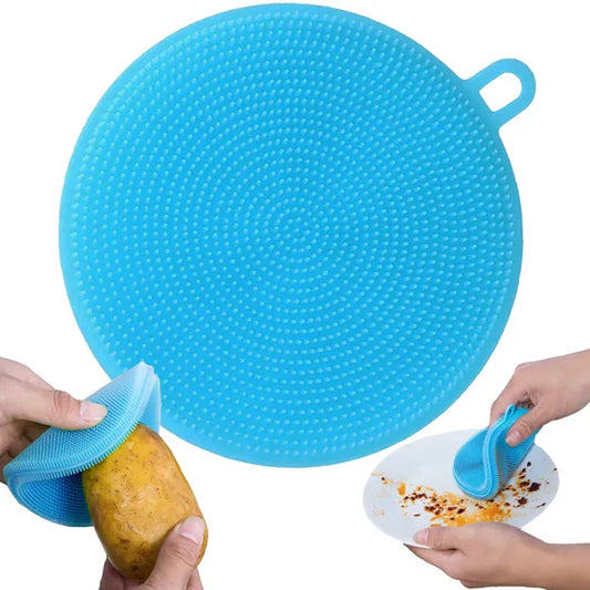 Szilikon mosogatószivacs kefe, 10 cm, kék, hőálló, antibakteriális