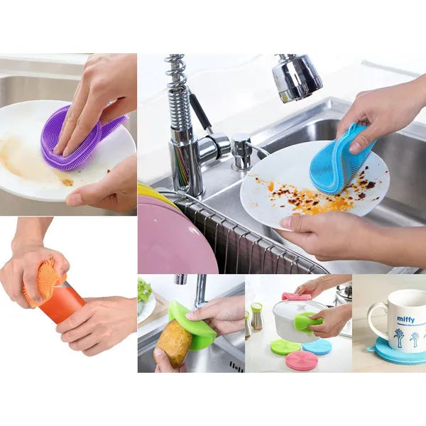 Szilikon mosogatószivacs kefe, 10 cm, kék, hőálló, antibakteriális