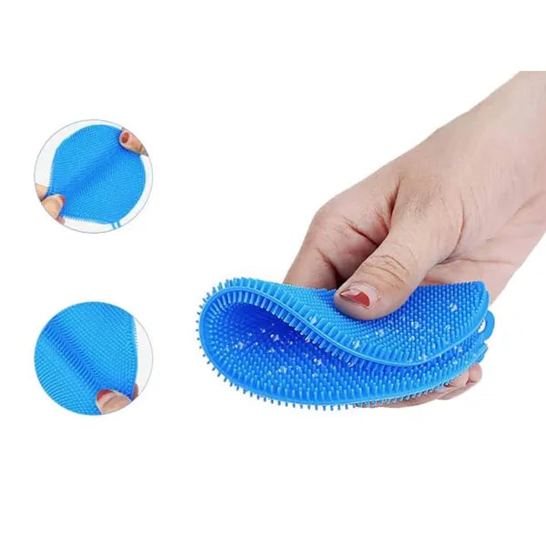 Szilikon mosogatószivacs kefe, 10 cm, kék, hőálló, antibakteriális