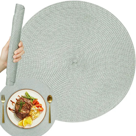 Szőtt kerek asztali alátét 38 cm, szürke, vízálló műanyag