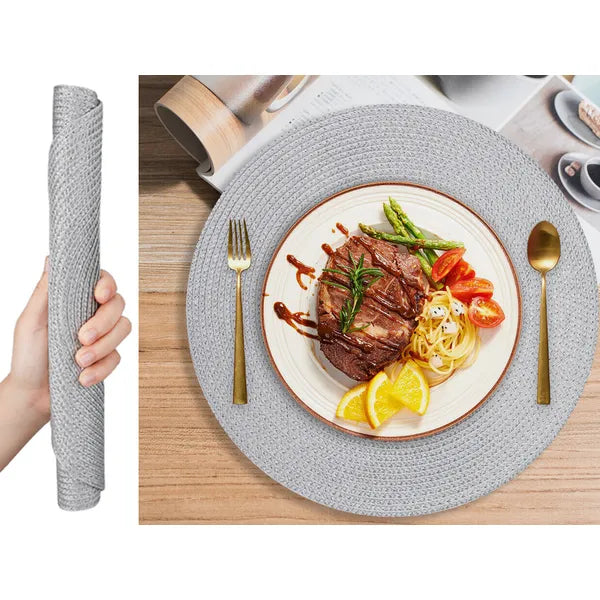 Szőtt kerek asztali alátét 38 cm, szürke, vízálló műanyag