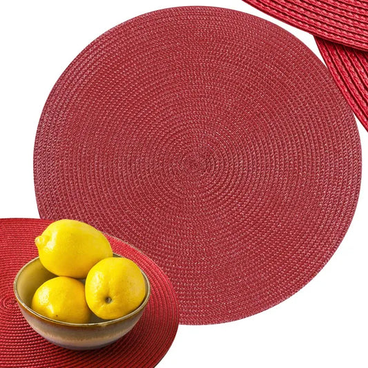 Kerek fonott bordó tányéralátét, 38 cm, vízálló műanyag