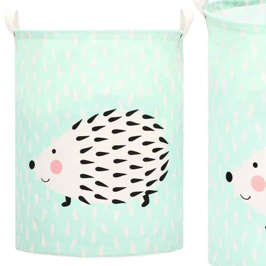 Springos tárolókosár, 45 cm magas, 35 cm átm., 55 l, sünmintás, zöld