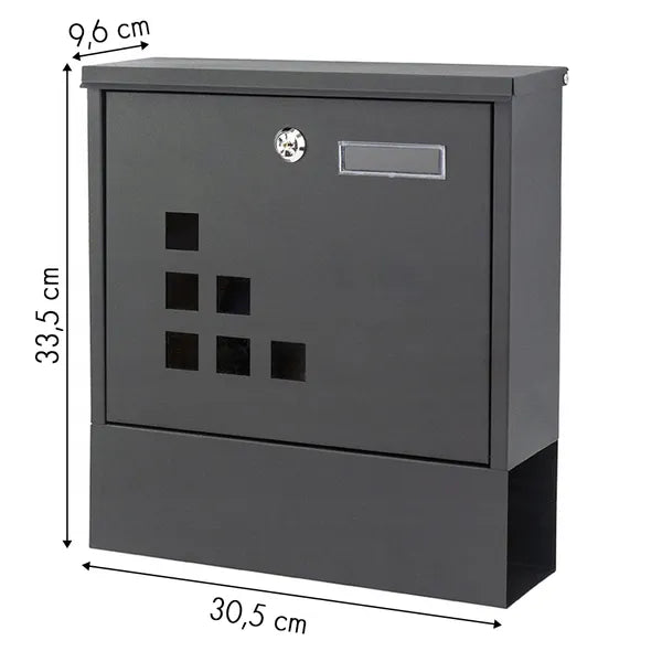 Anthracit galvanizált acél postaláda újságtartóval, falra/kerítésre szerelhető