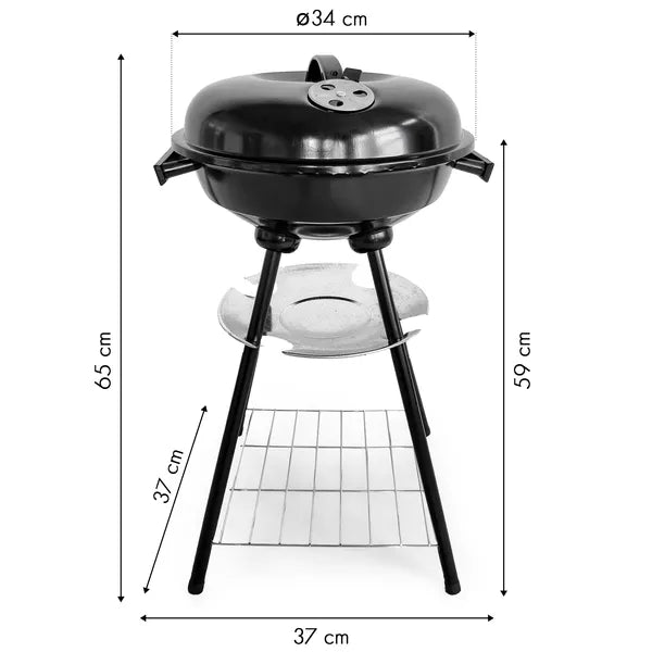 Kerti faszenes grillsütő fedéllel, hamutálcával, Ø34 cm