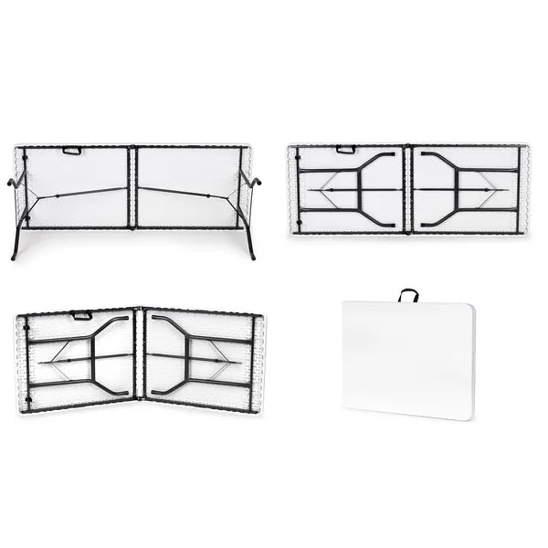 Fehér, bőrönddé hajtható összecsukható catering asztal 180×74 cm, ModernHome