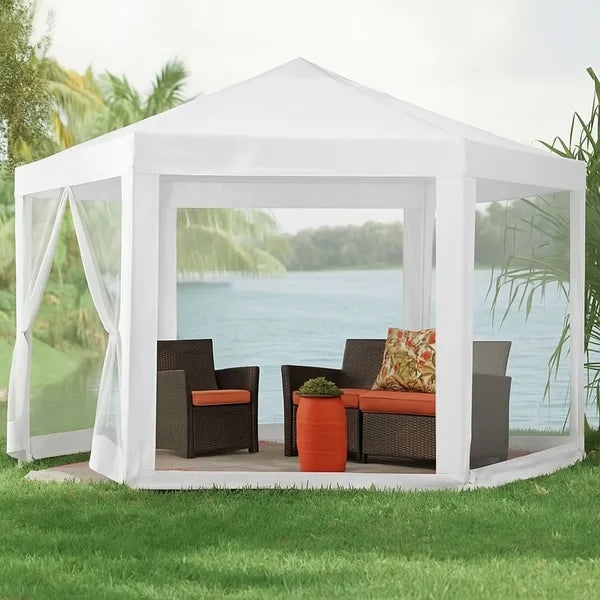 Kerti pavilon sátor 2×2×2 m, fehér, szúnyoghálós oldalfalakkal