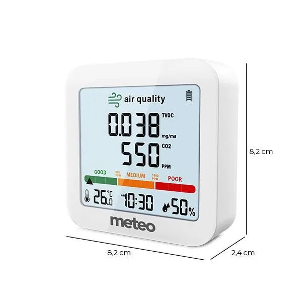 CO₂/TVOC meteorológiai állomás, beltéri hőmérséklet- és páramérő, USB