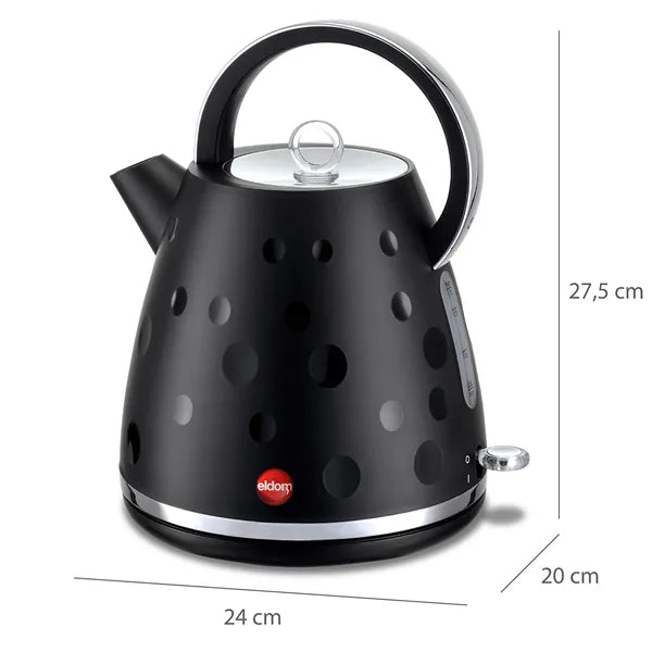 Vezeték nélküli fekete vízforraló 1,7 l, 2000 W, 360° talppal