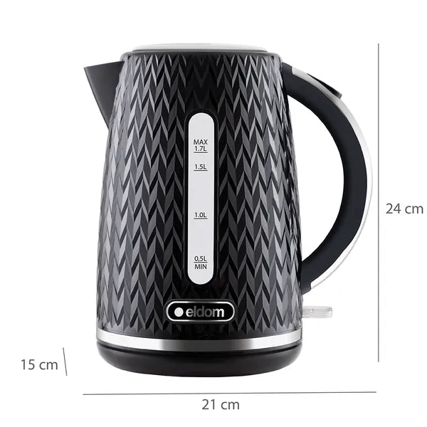 Vezeték nélküli fekete vízforraló, 1,7 l, 2000 W, OTTER, 360° talp