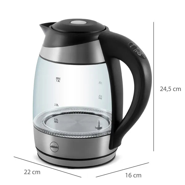 Üveg vízforraló hőfokszabályzóval, LED világítással, 1,8 l, 2200 W
