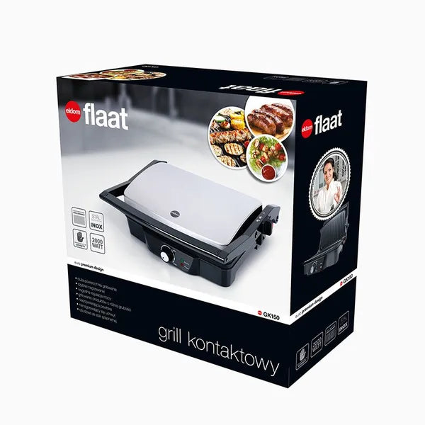 Kontaktgrill, 2000 W, tapadásmentes lapok, 180° nyitható, rozsdamentes ház