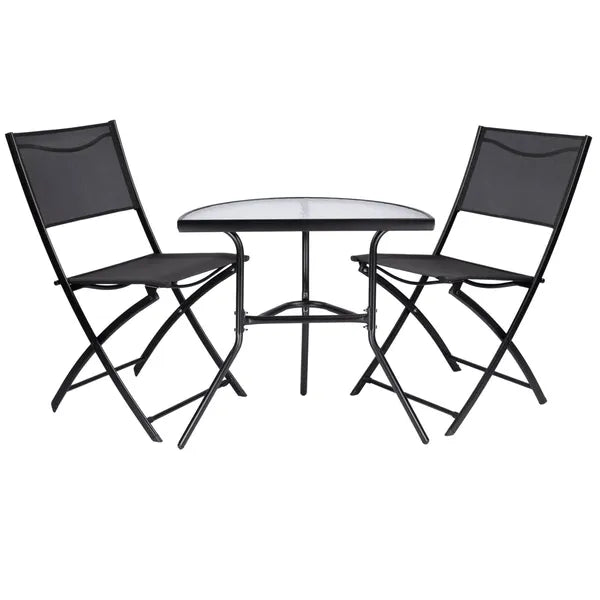 Fekete félkör alakú edzett üvegasztal 70×40 cm erkélyre, teraszra