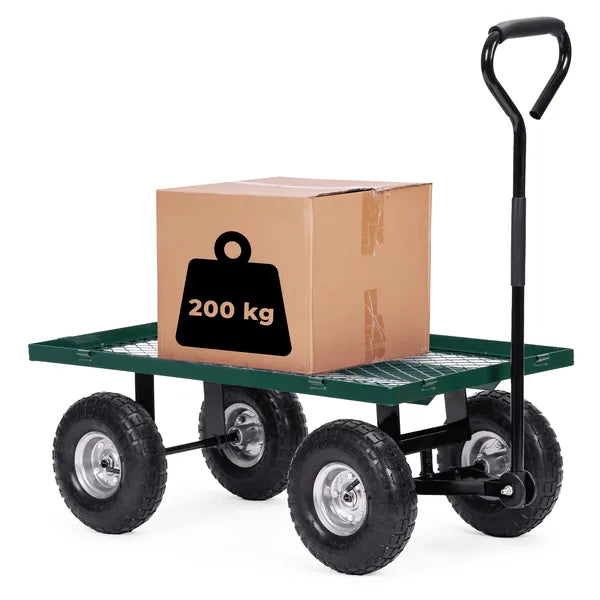 Kerti szállítókocsi 200 kg teher, lenyitható oldalfal, 25 cm-es felfújható kerekek