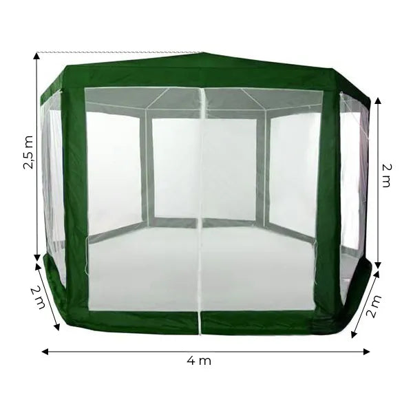 Kerti pavilon 2×2×2 m, szúnyogháló, vízálló PE, zöld, fém váz