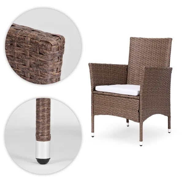 Polyrattan kerti bútor szett, 4 szék + edzett üveg asztal, világosbarna