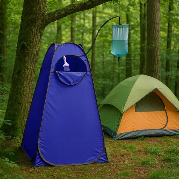 Pop-up kemping öltöző-/zuhanykabin sátor, 112×112×187 cm, kék