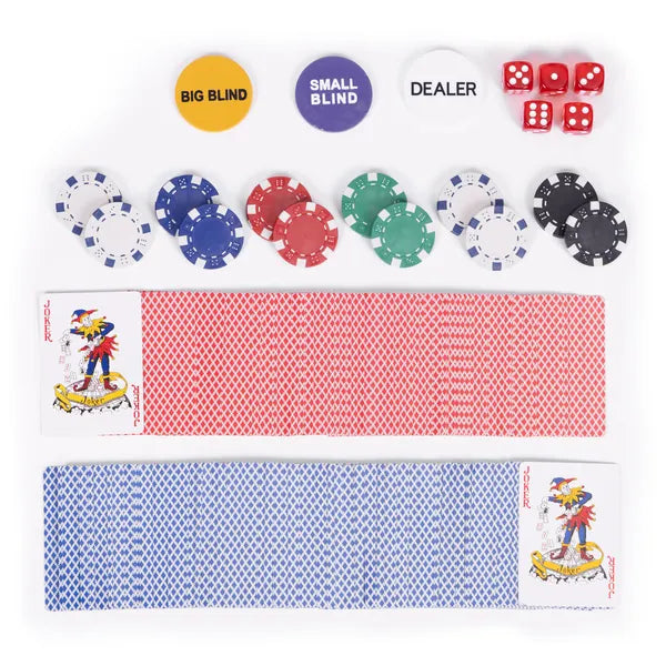 Póker és blackjack készlet, 500 zseton, szőnyeg, dobókocka, zárható koffer