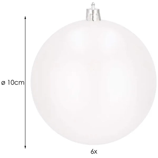 Matt fehér, törhetetlen karácsonyfadísz gömb készlet, 10 cm, 6 db