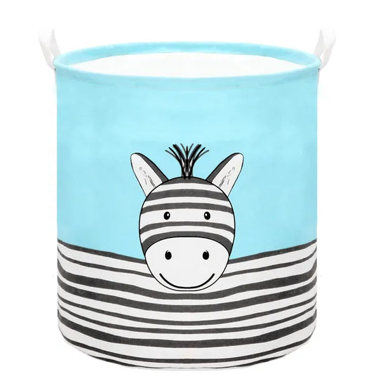 Tároló kosár 80 l, Ø40×50 cm, len-pamut, kék zebra mintás