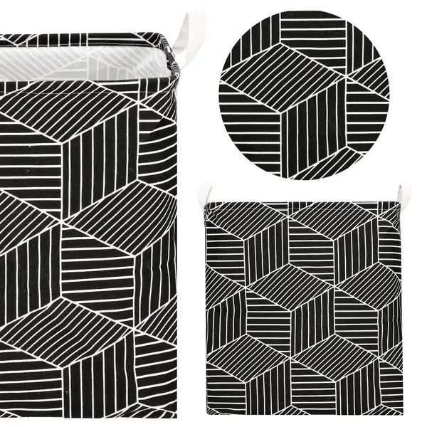 Skandináv mintás vászon tárolókosár 35 l, fekete-krém, 40×35×25 cm